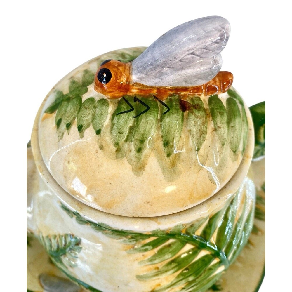 Garden Fern Teapot Saucer Set 1999 Artistic Outdoor Ceramic